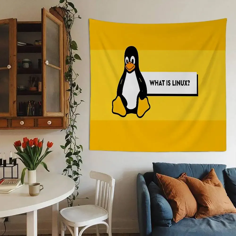Linux Operating System Tux Penguin DIY Wall Tapestry Hanging Tarot Hippie Wall Rugs Dorm INS Home Decor