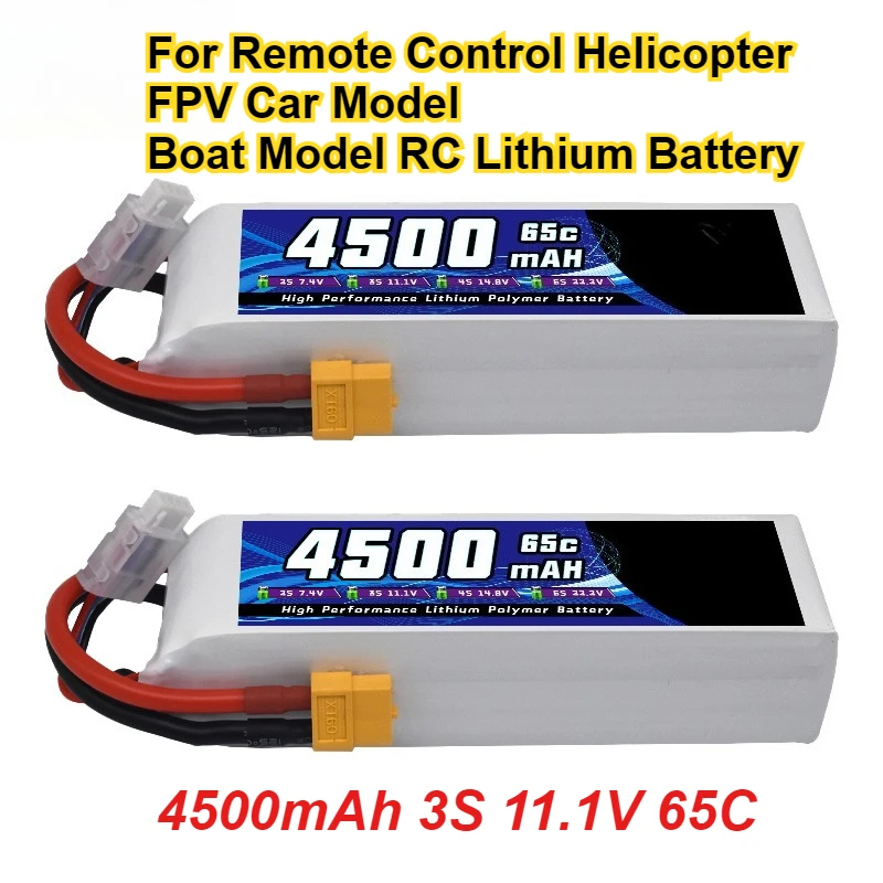 

Compatible Drone Battery 4500mAh 3S 11.1V 65C for Remote Control Helicopter FPV Car Model Boat Model RC Lithium Battery