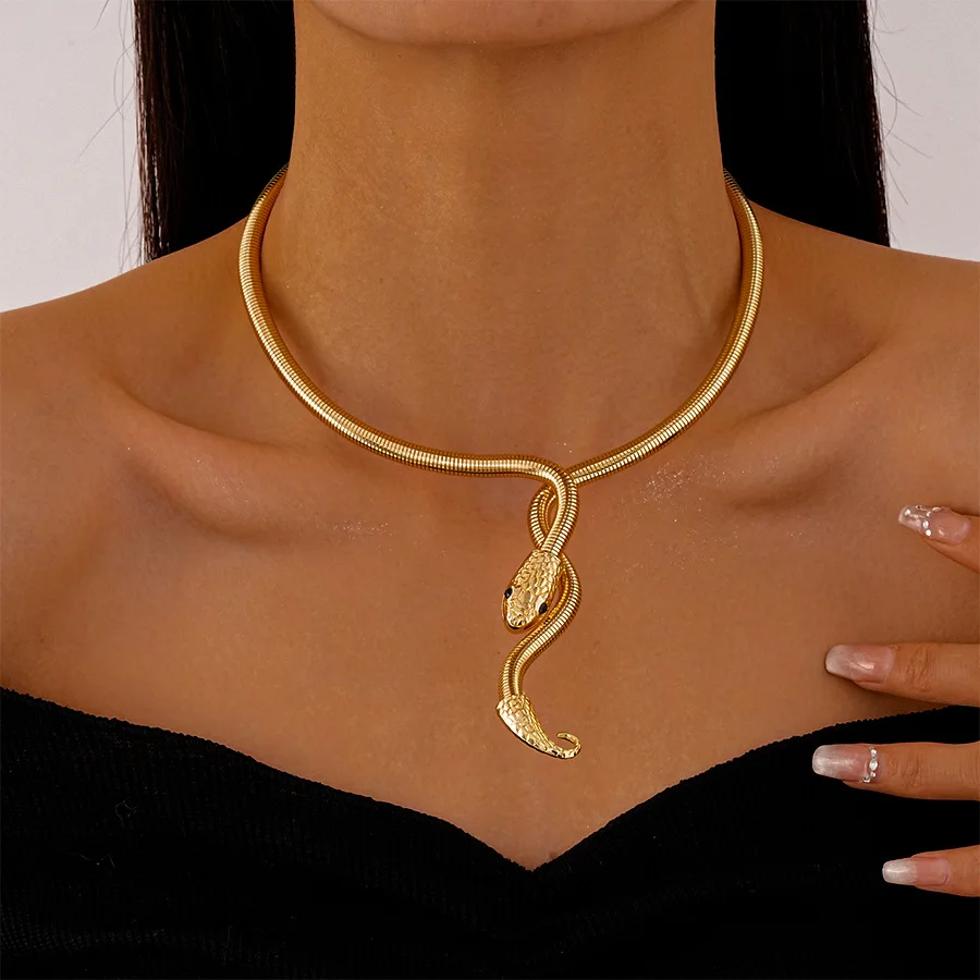 European and American Cross-Border Spring Snake-Shaped Tassel Choker, Niche Design, Minimalist Style Necklace, Light Luxury, High-End Feel, Personalized Neck Accessory