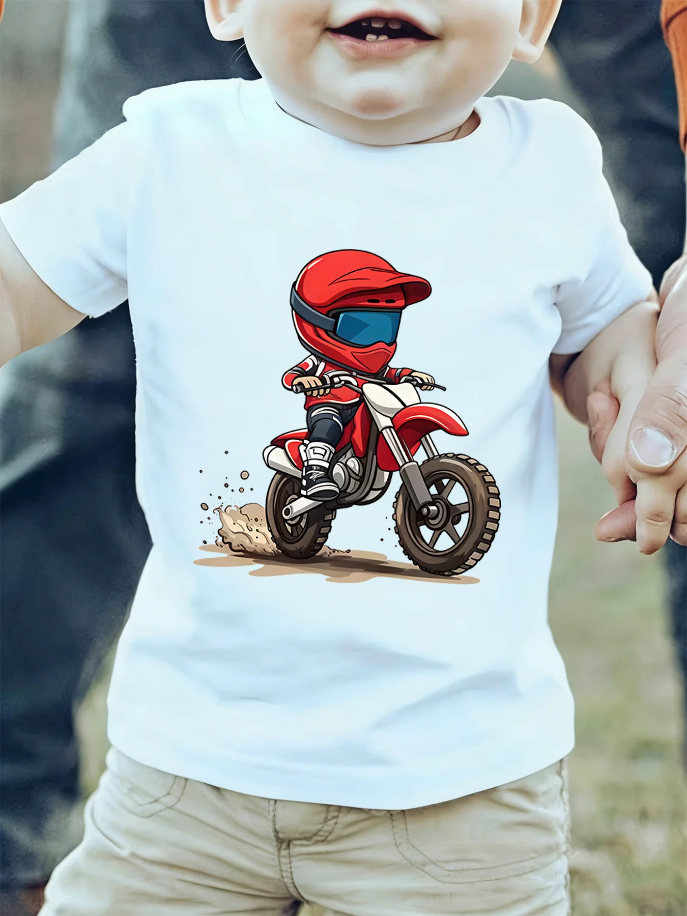Cool Helmeted Motorbike Racer Mud Racing Cartoon Art Print Kids T Shirt Boys Girls Family Matching Summer Crew Neck Casual Tee