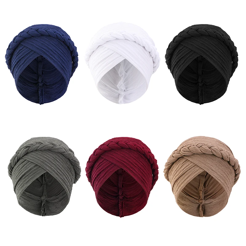 2 TEILE/LOS Solide Farben Frauen Böhmischen stil Handgemachte Geflecht Turban Kopf Wrap Twist Bandana Kopf Schal – Detail 1