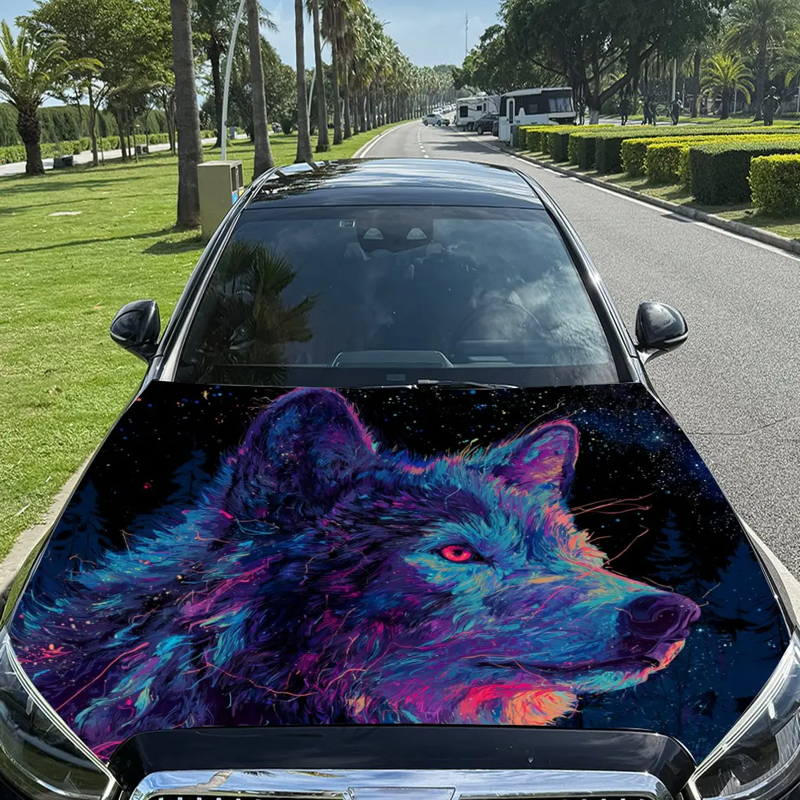 Wolf Pattern Car Hood Stickers-Durable PVC Tape Packaging,Car Aesthetic Design,Suitable For Most Vehicles,Engine Cover Protectiv
