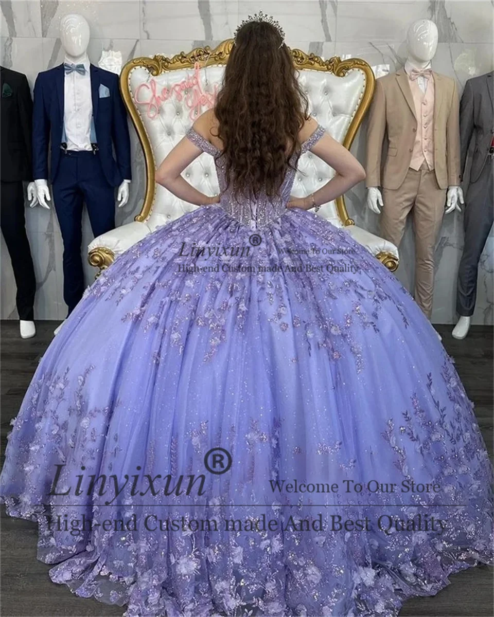 Robe de Quinceanera scintillante à fleurs violettes, appliques en cristal, robe Sweet 15 et 16, robes de soirée de Rh, robes éducatives Off Initiated