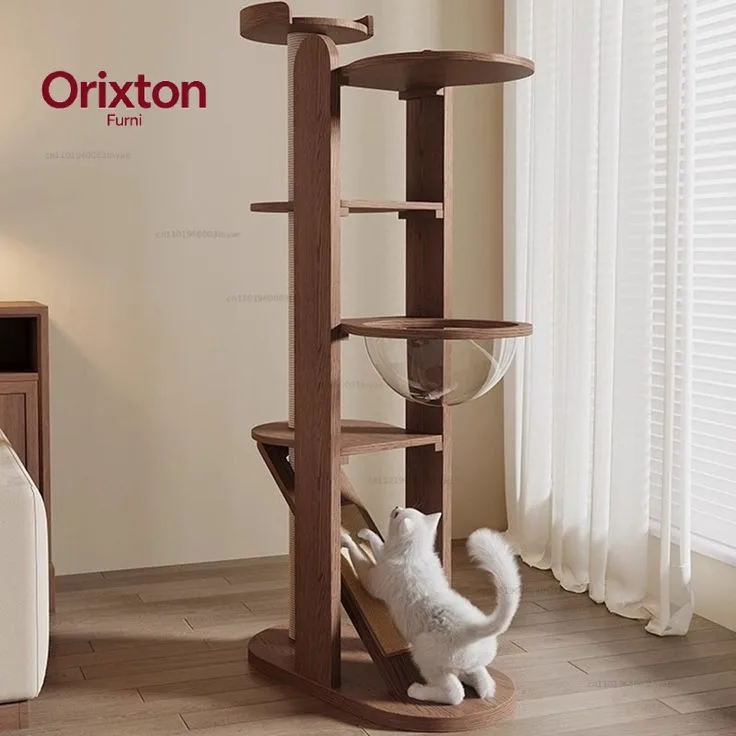 High-End Luxury Cat Scratching Tower Modern Wooden Cat Furniture Cute Cat Bed and Gift for Christmas