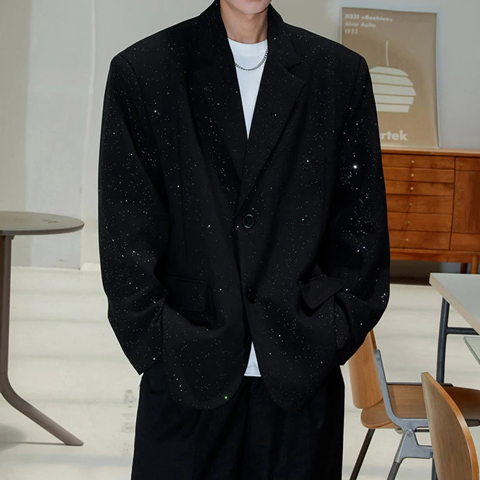 

Bla Men's Suit oulder Pad Faionable Luxury Tailored Hair St Stand Fit Polyester Casual Long Sve Autumn Wear