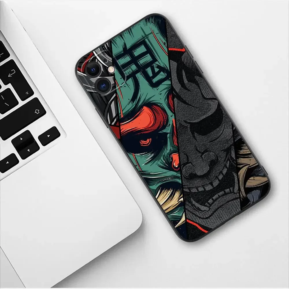 Japan Samurai Oni Mask Phone Case For Apple IPhone 15 13 12 11 14 Pro Max Mini XR X XS  Max 6 6S 8 7 plus Fashion TPU Soft Cover