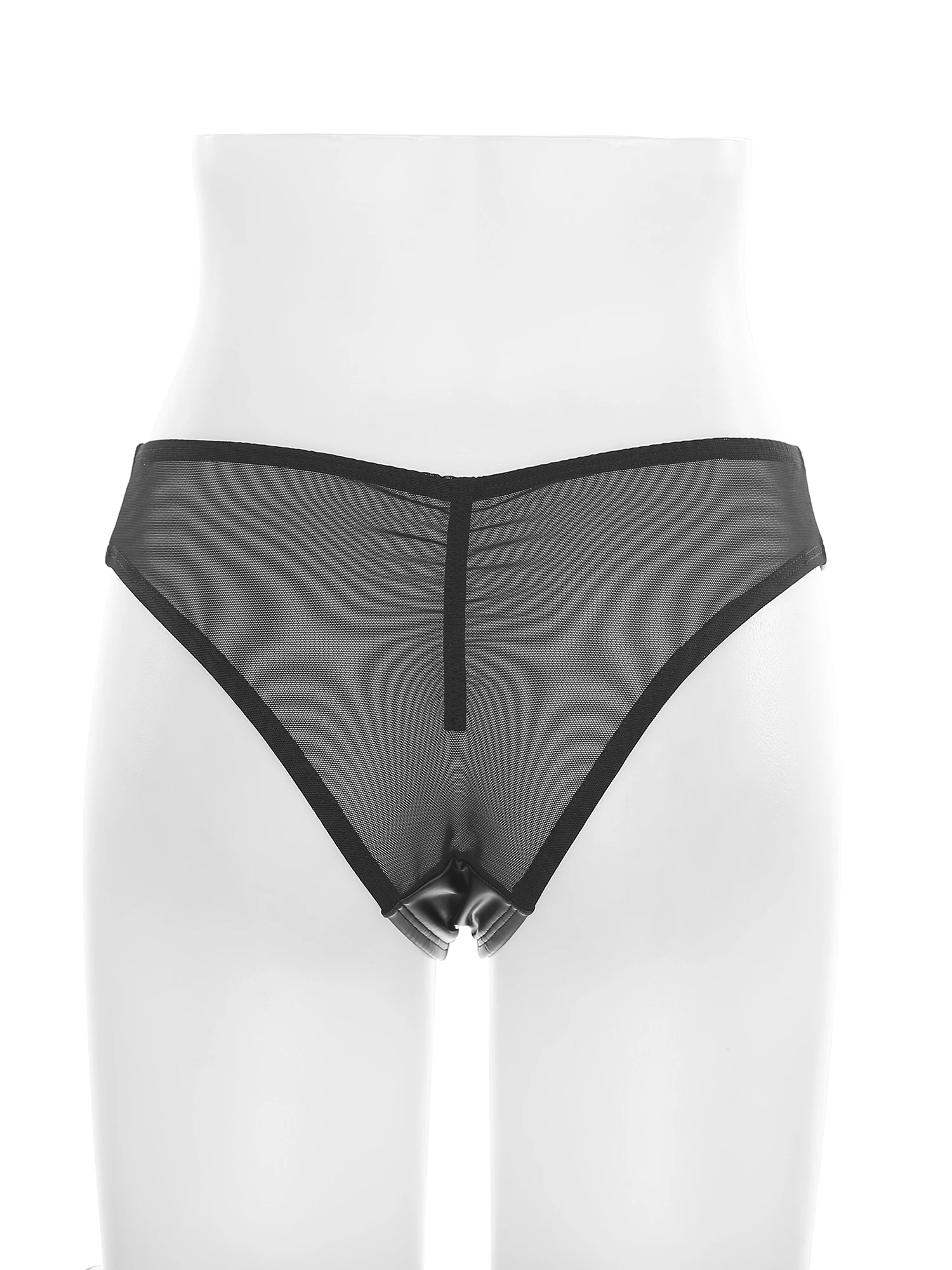 

Women Patent Leather Patchwork Mesh Thongs Lingerie Panties Zipper Crotch Low Rise T-back Briefs Underwear Nightwear Clubwear
