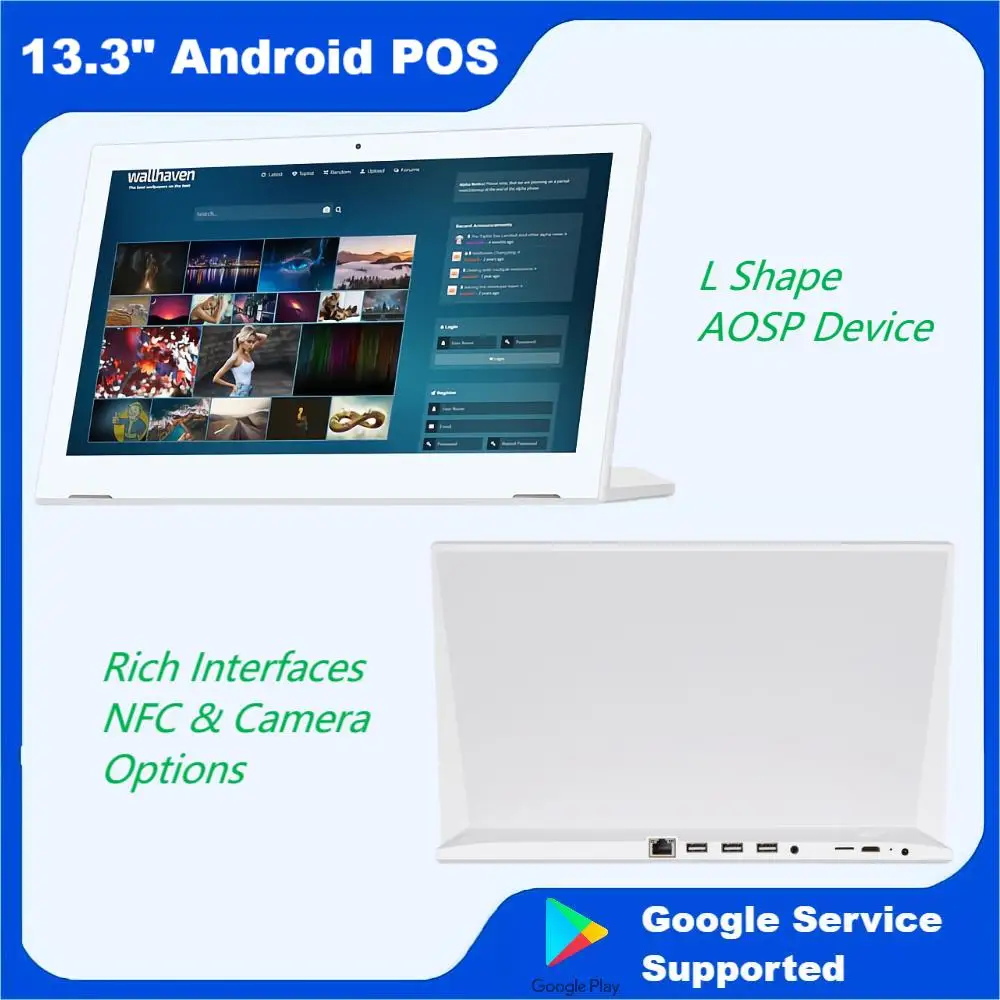 Cheap 13.3 Inch Android Desktop POS L Shape Touch Screen Tablet Restaurant Kiosk NFC Customer Feedback Terminal POE WIFI RJ45