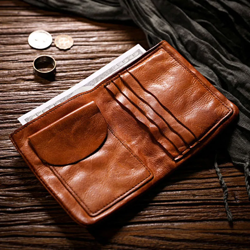 AETOO  Retro wash men's short leather purse simple plant tanned small money clip high-grade head layer cowhide student wallet