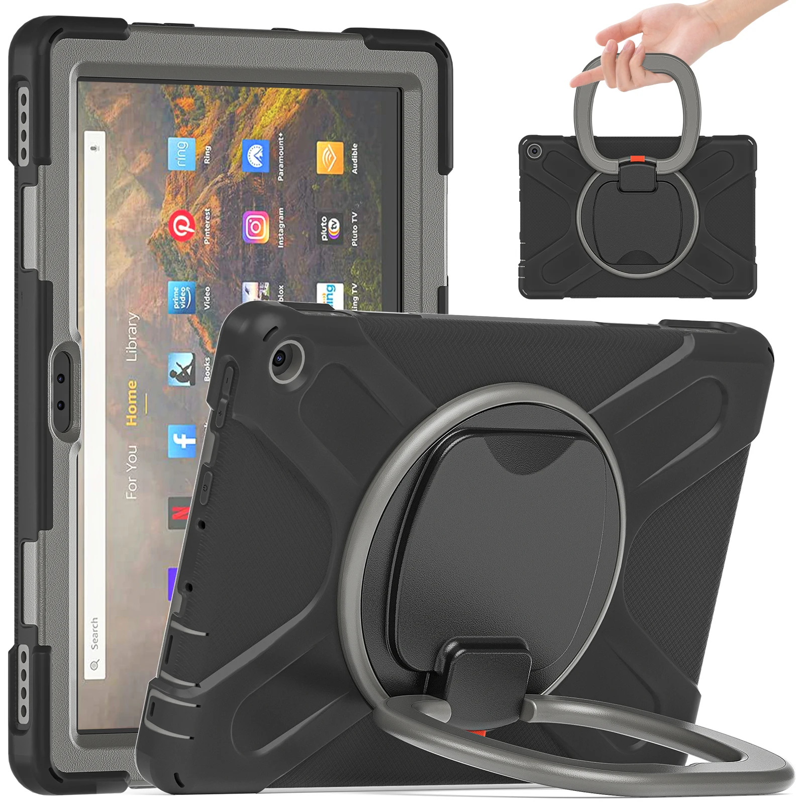 Etui na Amazon Fire HD 10 Plus 2021 (11. generacji) 10,1-calowe, wytrzymałe, odporne na wstrząsy, z obrotowym uchwytem 360° Capa — zdjęcie 2