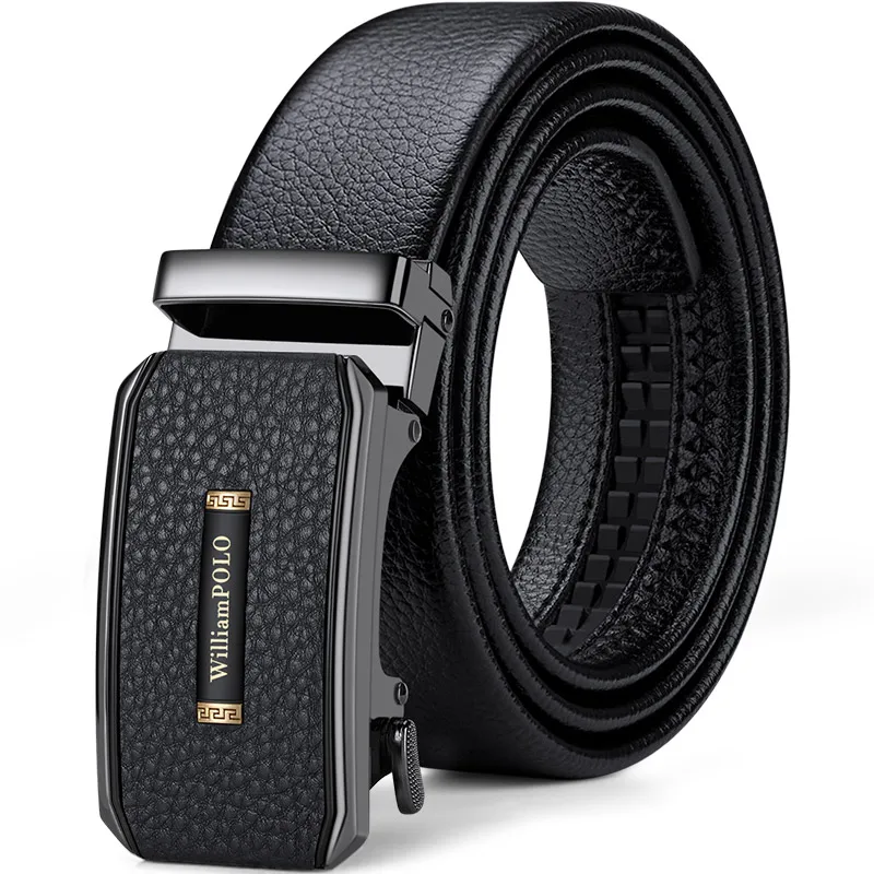 Leather men's business belt, fashionable automatic buckle belt, versatile casual pants belt