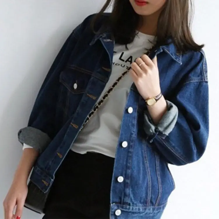 Denim Jacket Women Vintage Washed Outerwear Pockets Long Sleeve Single Breasted Turn Down Collar Coat 2024 Autumn Streetwear