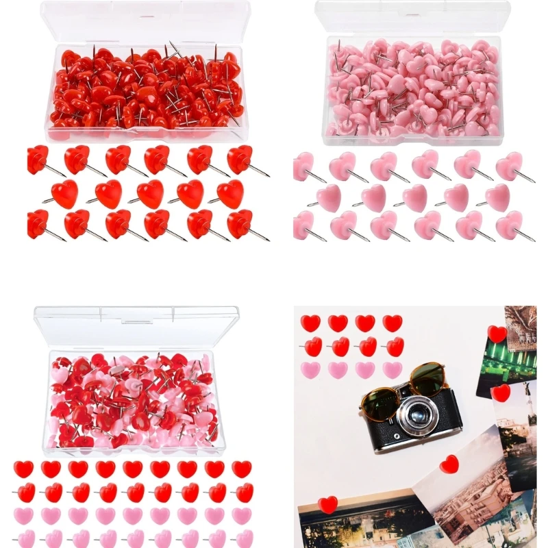 100 Pcs Map Heart Push Pins Heart Push Pins Decorative Pushpins Practical Map Tacks Poster Pins for World Maps Cork Boards