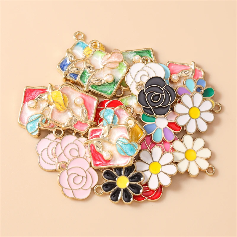 10 Stück niedliche, bunte Emaille-Blumen-Anhänger für Ohrringe, Halsketten, Armbänder, DIY-Bastelarbeiten, Schmuckherstellung, Zubehör – Detail 3