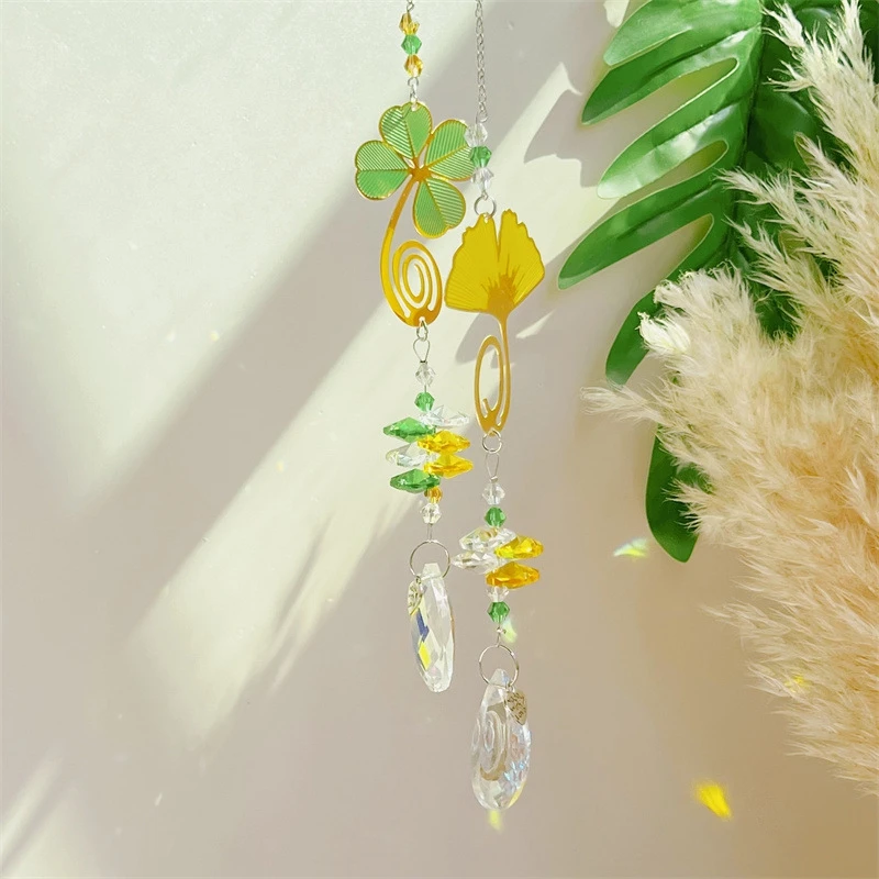 Suncatcher Sunflower Clover Ginkgo Biloba Window Hanging Catcher Crystal Faceted Prism Rainbow