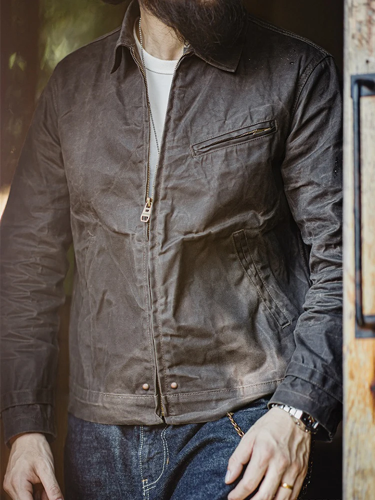 

Maden American Retro Canvas Oil Wax Jaet Men's Hard Man Zipper ort Coat Autumn Youth ular Cotton Long Sve Outerwear