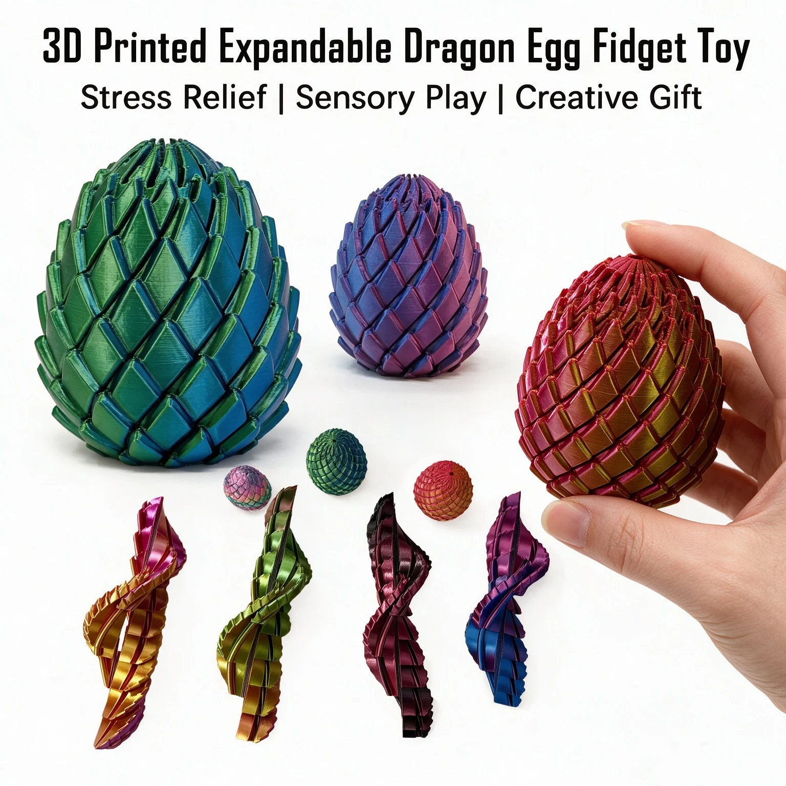 Hot New 3D Printing Dragon Egg Stress Relief Model Deformable Twist Egg Creative Stress-Relief Gadget Desk Ornament Creative Gif