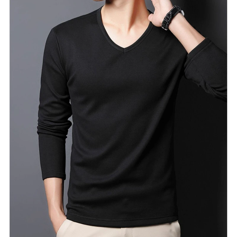 Men's Thermal Top Shirt Long-Sleeved T-Shirt Autumn Winter Thin Fleece Thickened Underwear Breathable Thick Thermo Long Johns