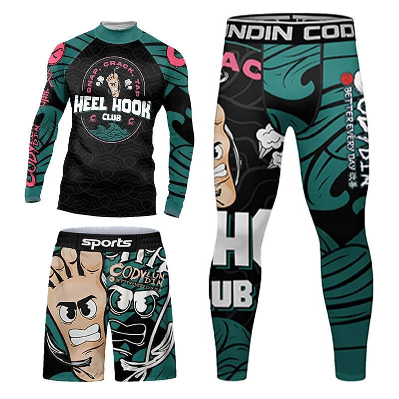 

Men No Gi BJJ Jiu Jitsu T-shirt +MMA Shorts Sets Boxing Rashguard Gym Shirt +Workout Shorts Quick Dry Athletics Rashguard Suits