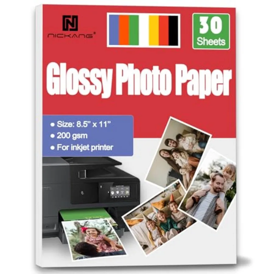 Glossy Photo Paper 8.5x11, 53LB/200GSM, Letter Size 30 Sheets Compatible with Inkjet Printers, Premium Weight for Framing and L