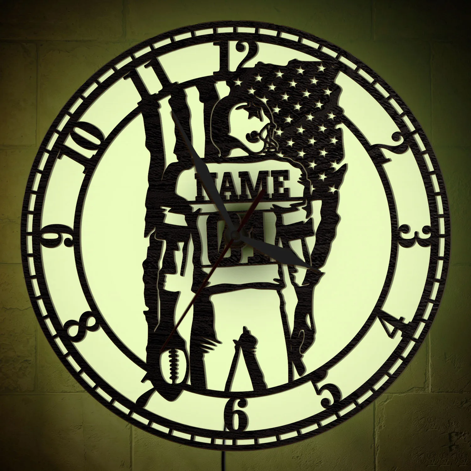 Personalized American Football Player Name Number LED Light Up Wall Clock Custom Football Athlete Wooden Wall Clock Glow in Dark