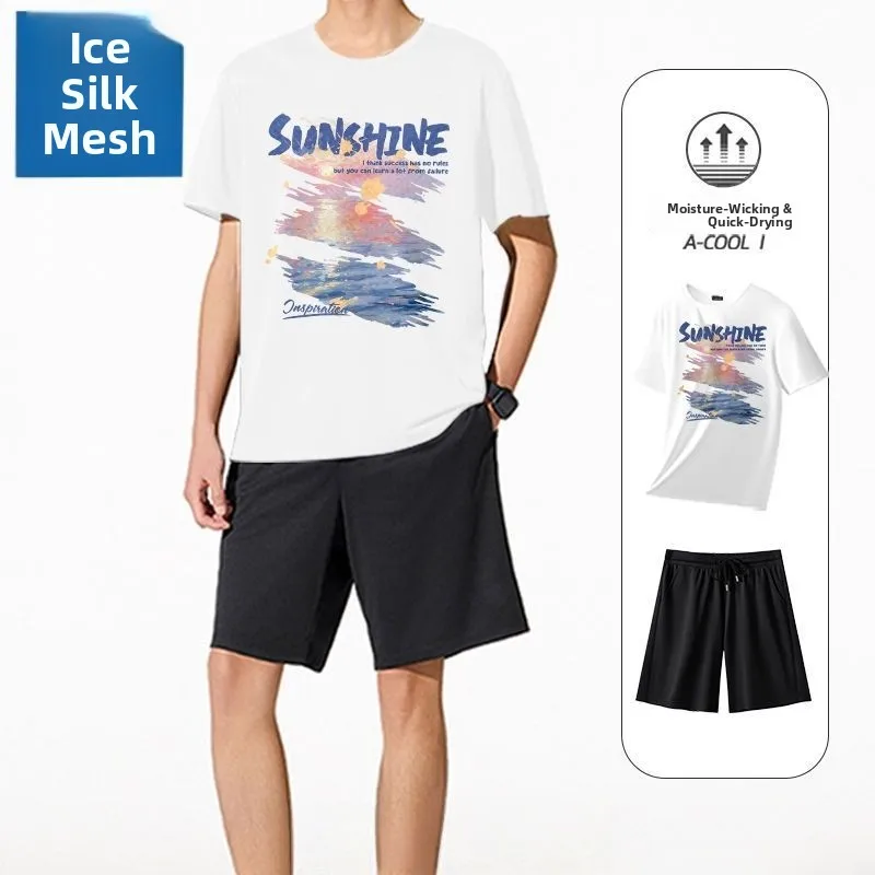 

Новый летний комплект мужской спортивной одежды из ледяного шелка 2026: тонкий, быстросохнущий, для тренировок и бега