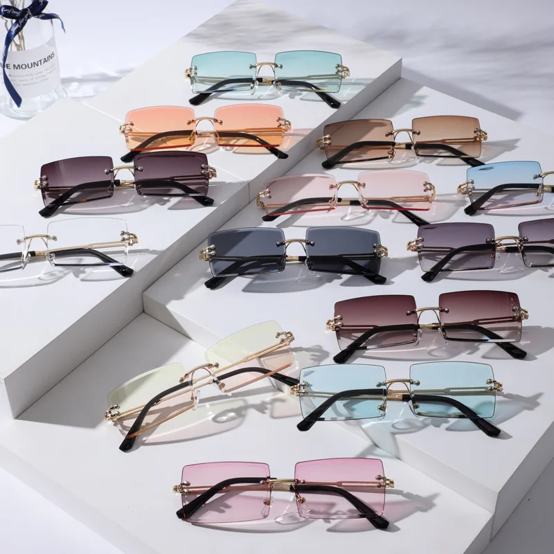 Eyewear Metal Rimless Sunglasses Women\'s Glasses Square Frame Ultralight men Glasses Sunblock Sun Summer Ssports T184