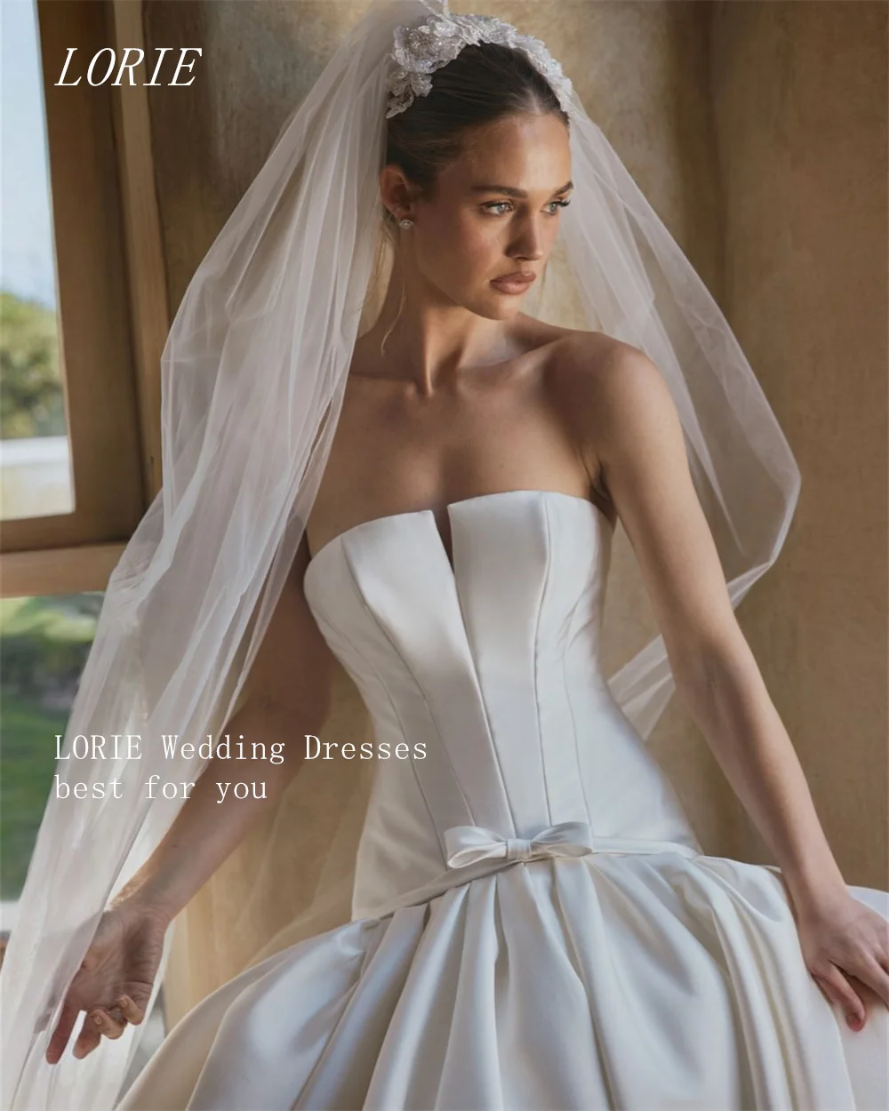 LORIE Classical A Line Wedding Dress Strapless Bridal Dresses Corset Bow Sleeveless Pleat Wedding Gown Customized 2026