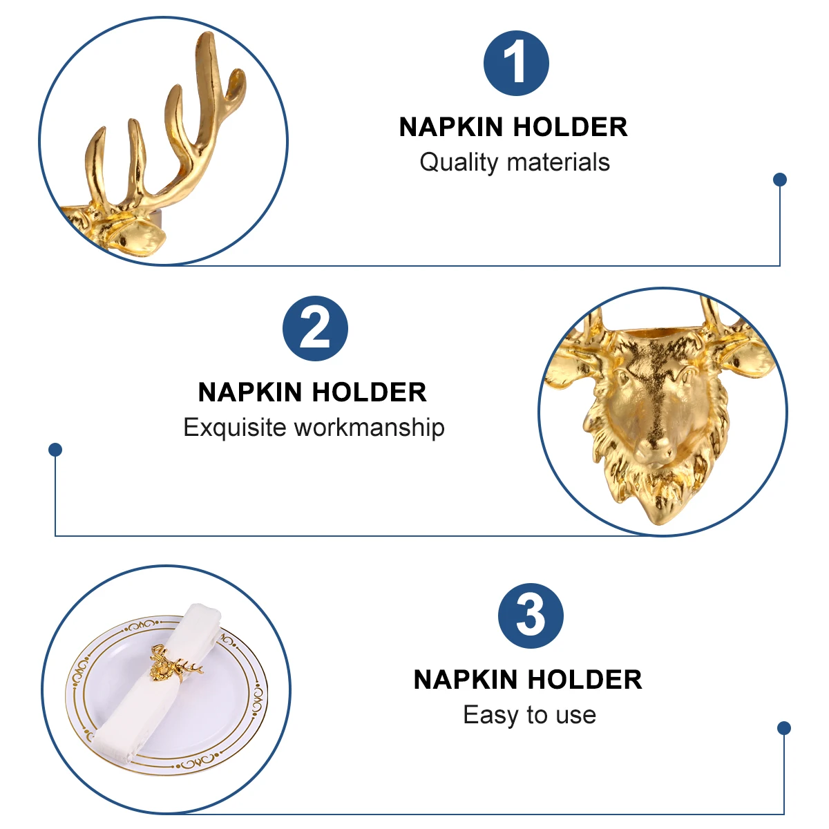 

4Pcs Festive Deer Head Napkin Holders Christmas Alloy Dinner Napkin Rings Party Table Decor for Kitchen Mall Event