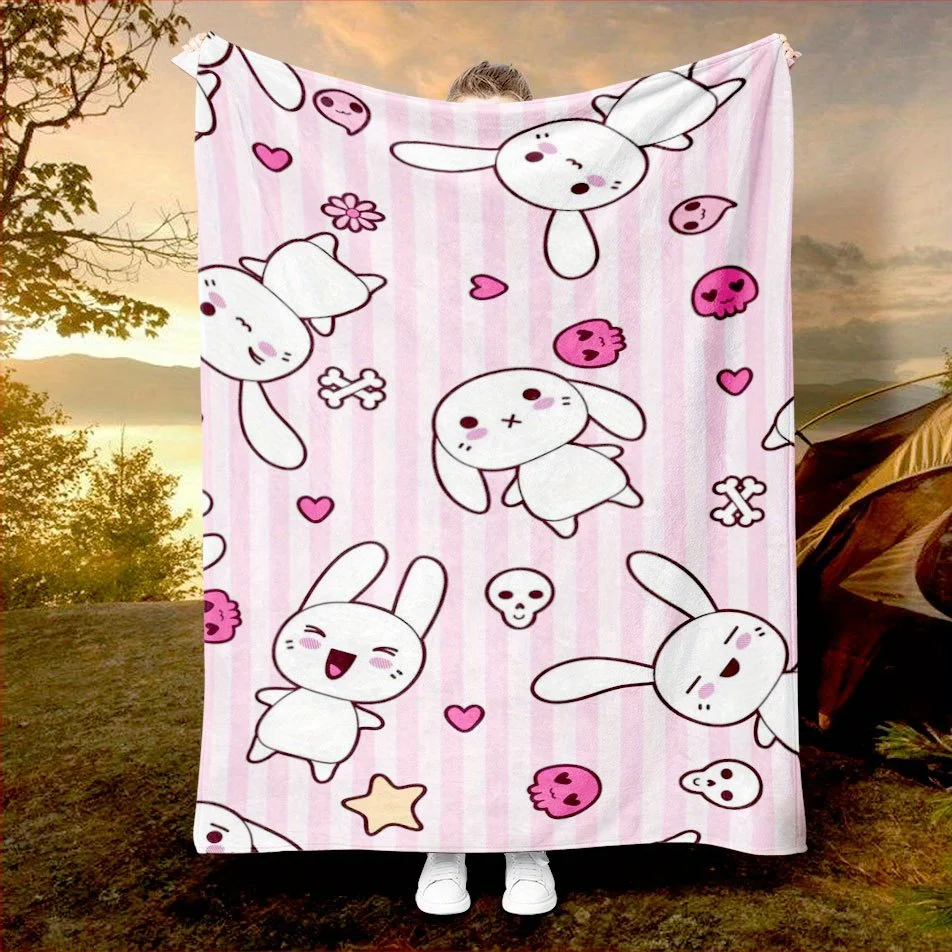 

Bunny Hop Joy Blanket Reversible Flannel Throw for Animal Lovers AllSeason Comfort Playful Friend Gift