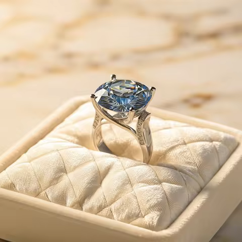 Solitaire Huge 20Ct Blue Moissanite Diamond Ring 925 Sterling Silver Party Wedding Band Rings for Women Men Engagement Jewelry