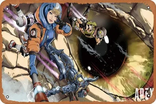 

Постер Apex Legends с персонажами Ватсон, Патфайндер, Октан, металлическая табличка в ретро-винтажном стиле