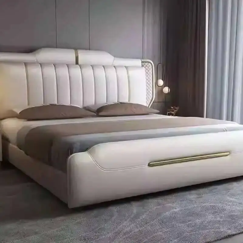 سرير خفيف إيطالي فاخر وبسيط وحديث بتصميم مزدوج سرير الأميرة غرفة نوم الملكة أثاث صالون Letto Matrimoniale الياباني
