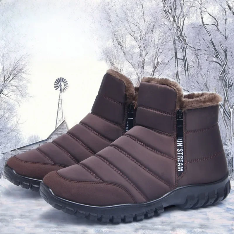 Booties Winter Canvas Shoes Man Black Flat Snow Boots for Men Zip Up Ankle Sale Fleece Anti Slip Warm Cold Proof Brands Offer