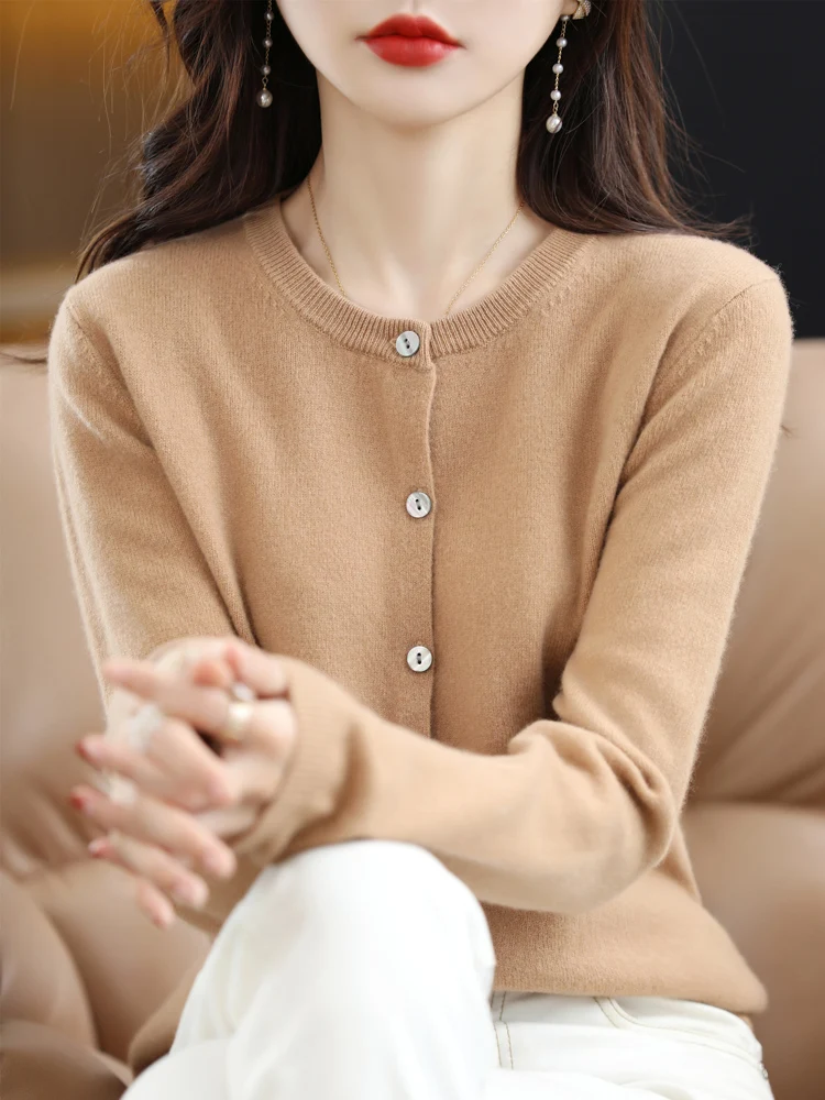 

Women's Knitted Cardigan Sweater round Neck Comfortable Slimming Spring Autumn Fashion Soft Long Sleeve Knitwear Top