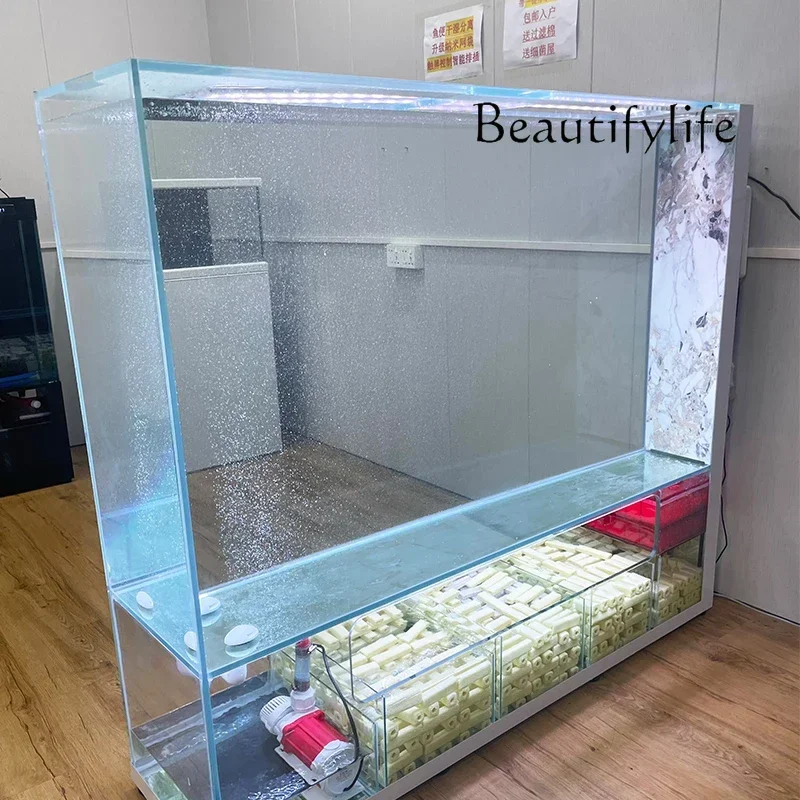 NV R Ceiling Screen Rock Slab Fish Tank Living Room New Ultra-white Glass Integrated Creative Bottom Filter Ecological Fish Tank
