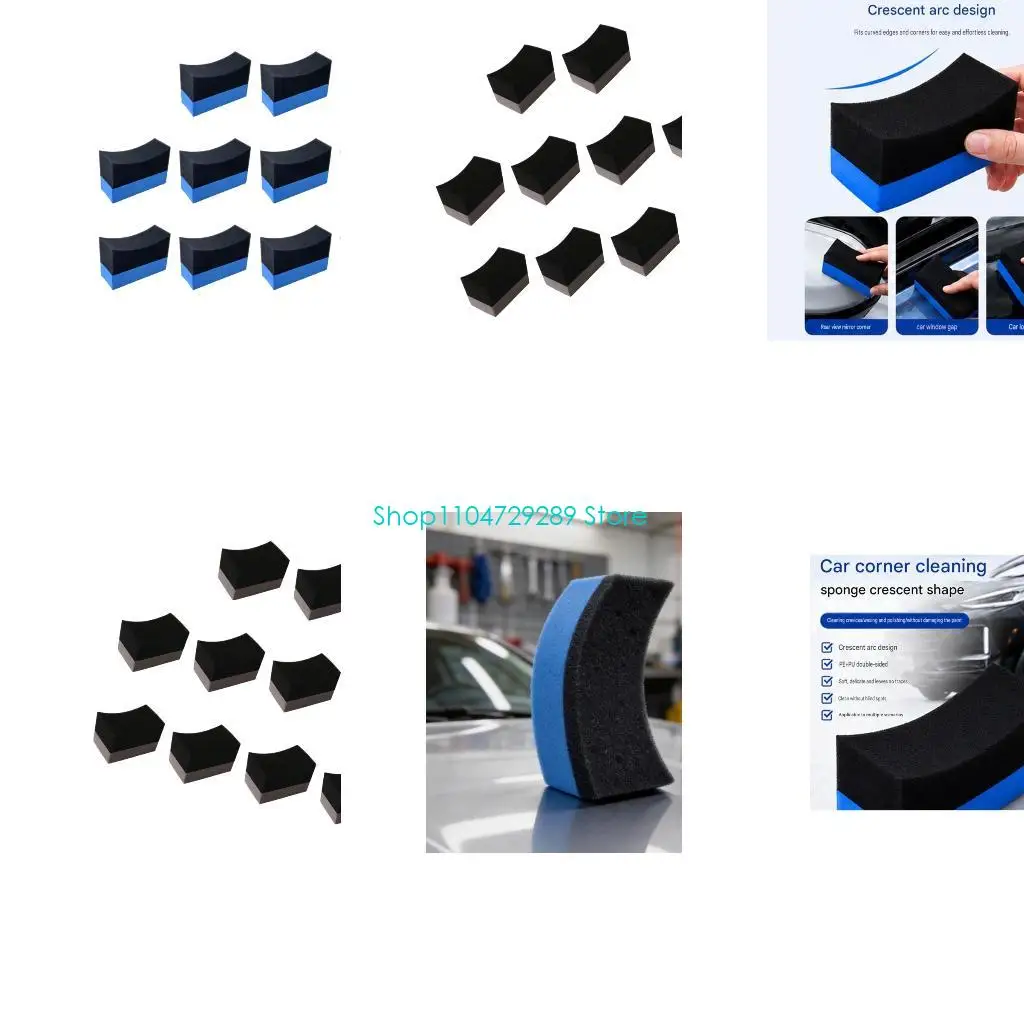 D8KE Car Corner Cleaning Sponge 10 Pack, Curved Detailing Block for Dashboard Trim, Air Outlet Cleaning, Door Handles, Dry or