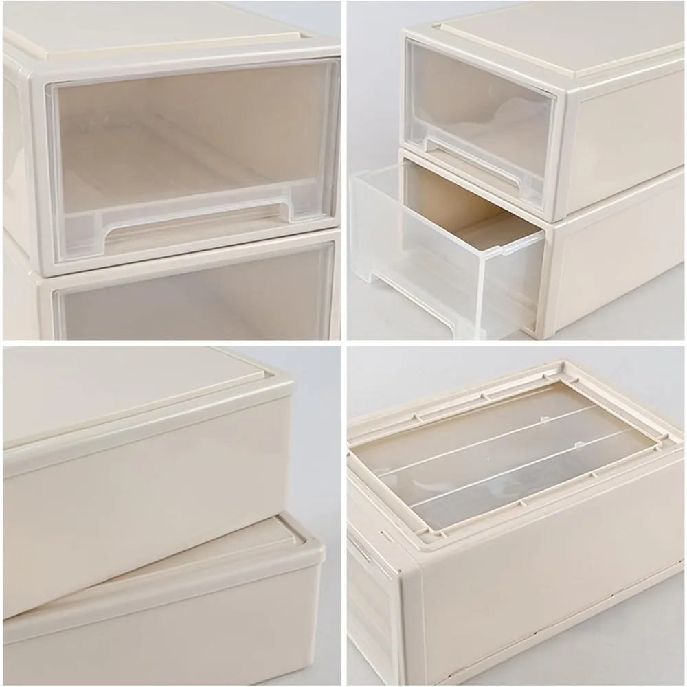 3-Pc Plastic Stackable Storage Drawers - Large Capacity Organizer Unit with 13 Quarts Capacity for Home and Office