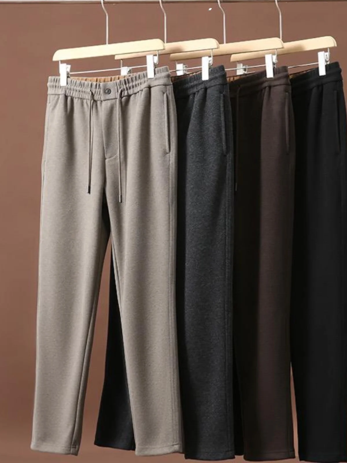 

High-end Acetate Woolen Men's Casual Pants Elastic Waist Autumn Winter Warmth Z Series Luxury Straight Leg Long Trousers