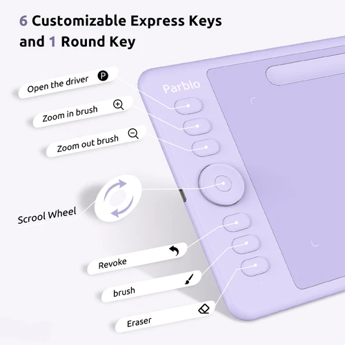 Imagen 2 del producto Tableta de dibujo Parblo Intangbo S, bolígrafo sin batería de 8192 niveles y tableta de arte digital de 6 teclas calientes para dibujar y ilustraciones