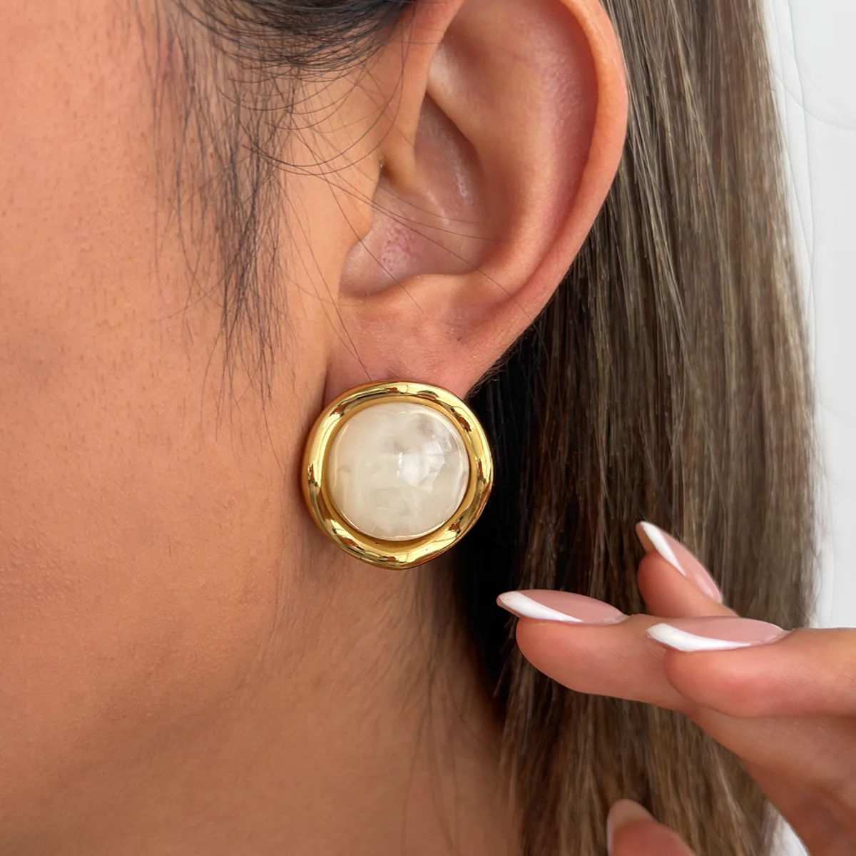 Gradient Stainless Steel Earrings Wavy Design Gold Edge  Commuter Work Daily Versatile Non Tarnish Silver Women Earrings
