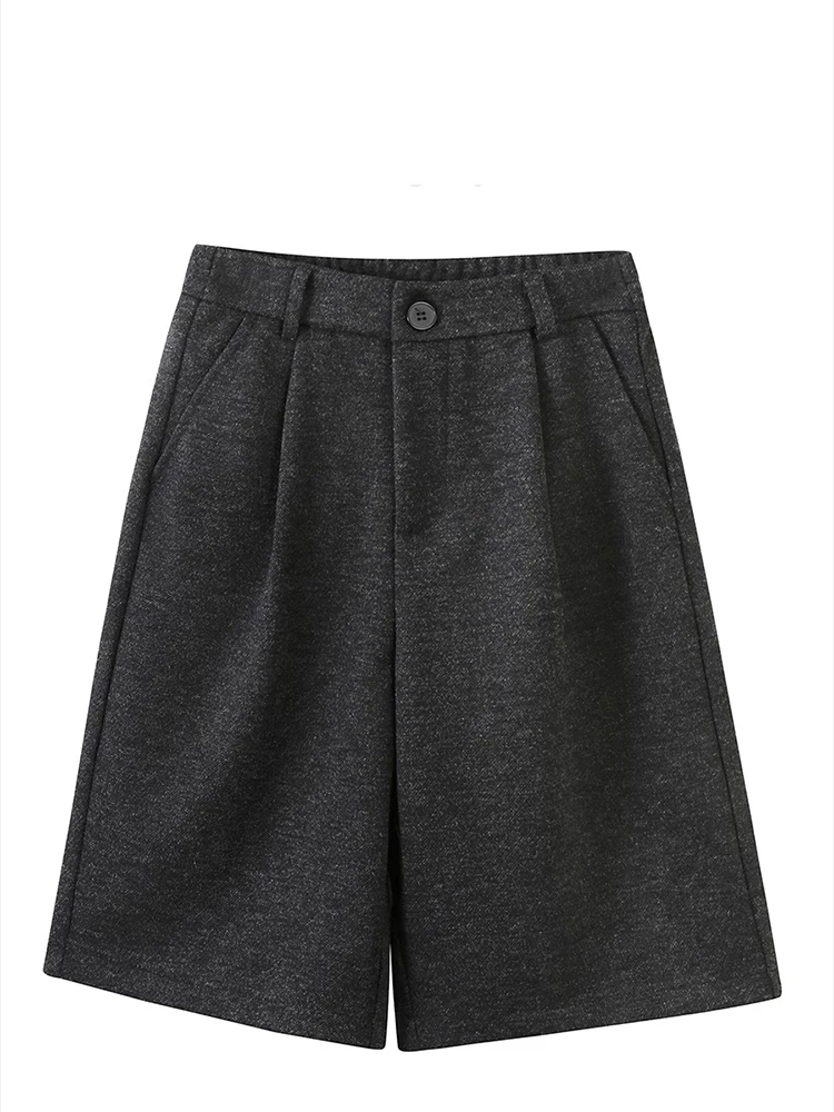 High end woolen wide leg pants women autumn and winter new loose fit high waisted old money style five point pants