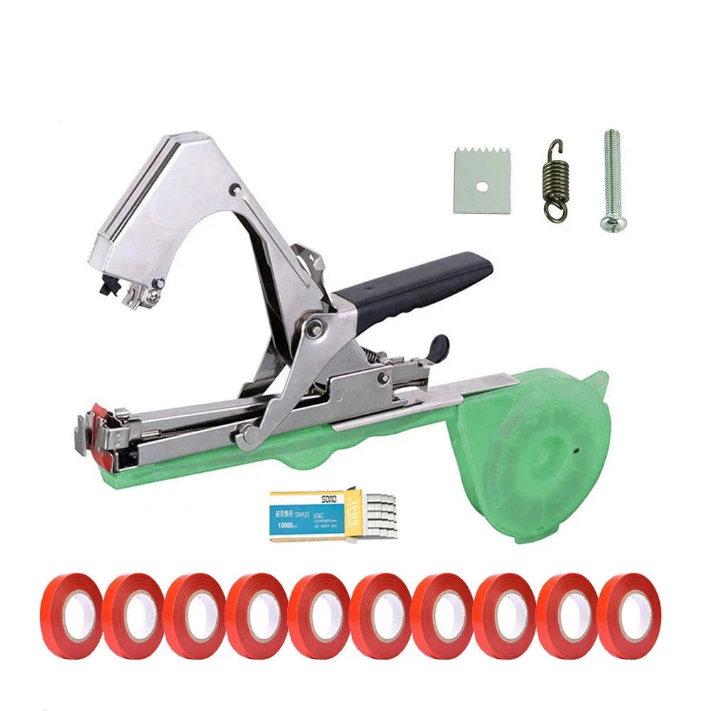 Tying Machine Plant Garden Plant Tapetool Tapener +10 Rolls Tape Set for Vegetable Grape Tomato Cucumber Pepper Flower