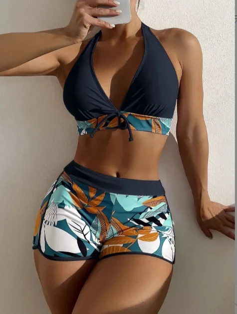 2023 New High Waist Swimsuit Women Sexy Push Up Bikini Set Leaves Print Swimwear Female Summer Bathing Girls Pool Suit Beachwear