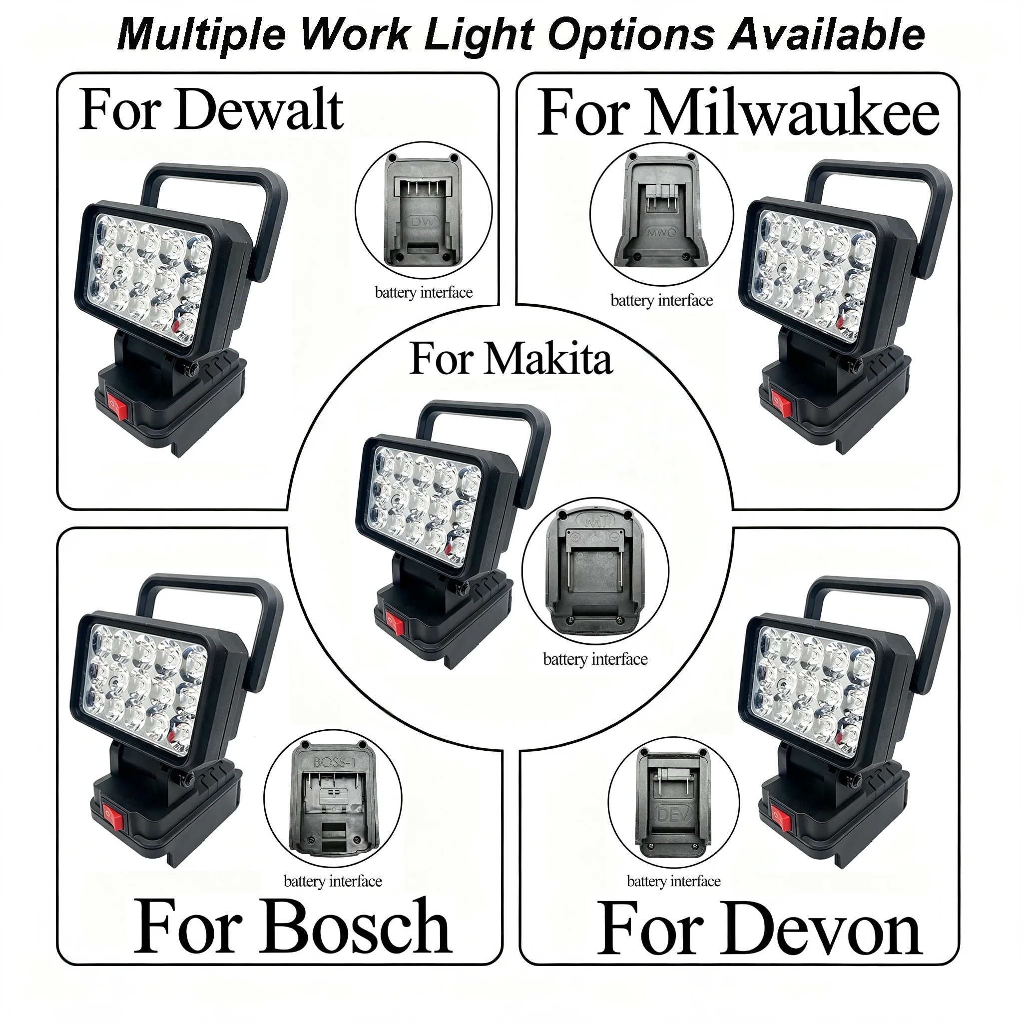 Li-ion Battery Case Work Lights Spotlight BL1830 Lamp Hand Lantern For Makita 18V For Dewalt 20V For Milwaukee For Bosch For M18