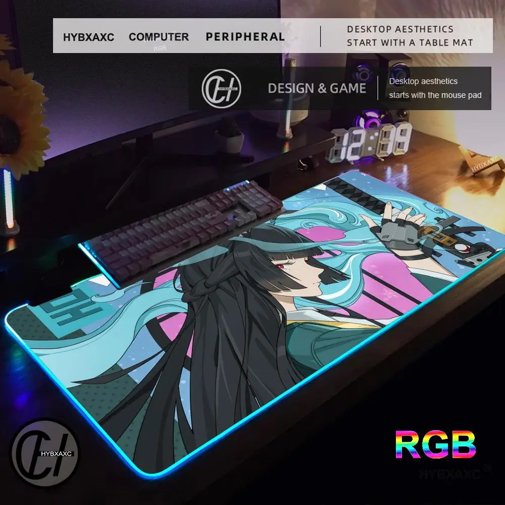 Zenless Zone Zero Hoshimi Miyabi Tappetino per mouse RGB Tappetino per mouse da gioco Tappetino per mouse HD Gamer Grande luce LED XXL Tappetini per mouse PC Tappeto per computer