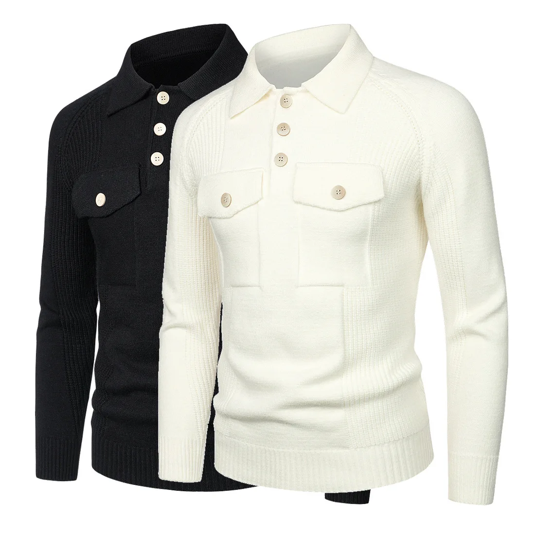 

Men's pocket trim lapel cargo sweater with rotator sleeve slim-fit sweater