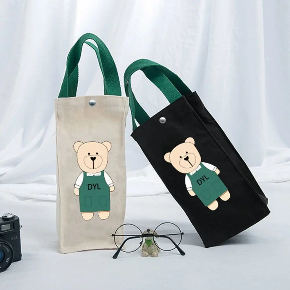 1PC Cute Bear Portable Water Bottle Handbag Insulated Cup Cover Holder Hand Carrying Camping Cup Bag Canvas Printed Umbrella Bag