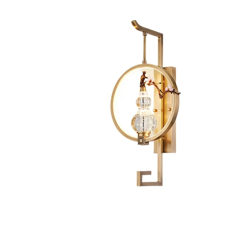 

gourd new Chinese wall lamp crystal all copper TV background wall modern Chinese style decorative lamp