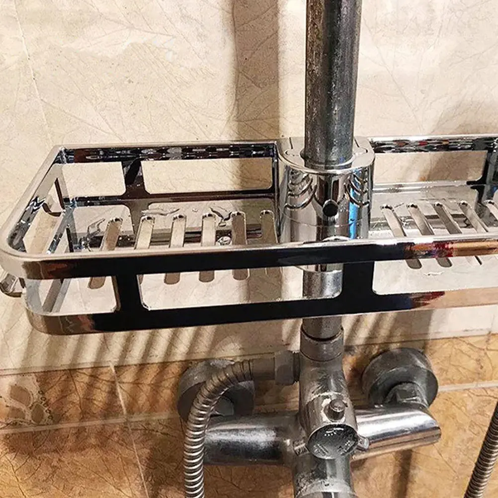 

2 Pcs Shower Rod Storage Rack Bathroom Organizer Detachable Adjustable Height No Drill Wire Bottom Shower Shelf